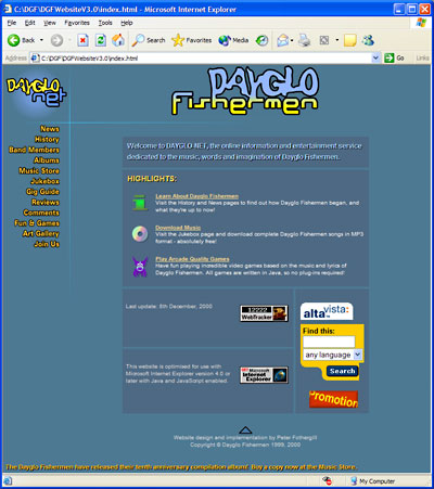 Dayglo Fishermen Homepage, December 1999 - February 2001